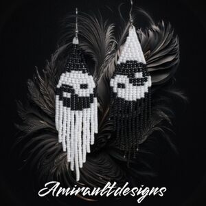 Beaded Ying- yang dangly earrings